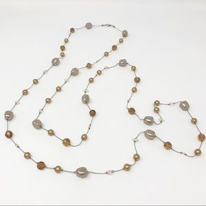 Long Necklace with Silver & Gold Tone Stones